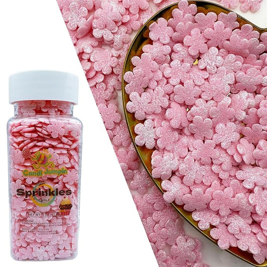 CandiJumpin Pink Flower Sprinkles for Cake Decorating, Mini Edible Flowers Pink Flower Decorations Edible Flowers Cake Confetti Valentines Cookie Decoration Baby Shower Party Birthday Wedding Christmas Supplies 3 OZ