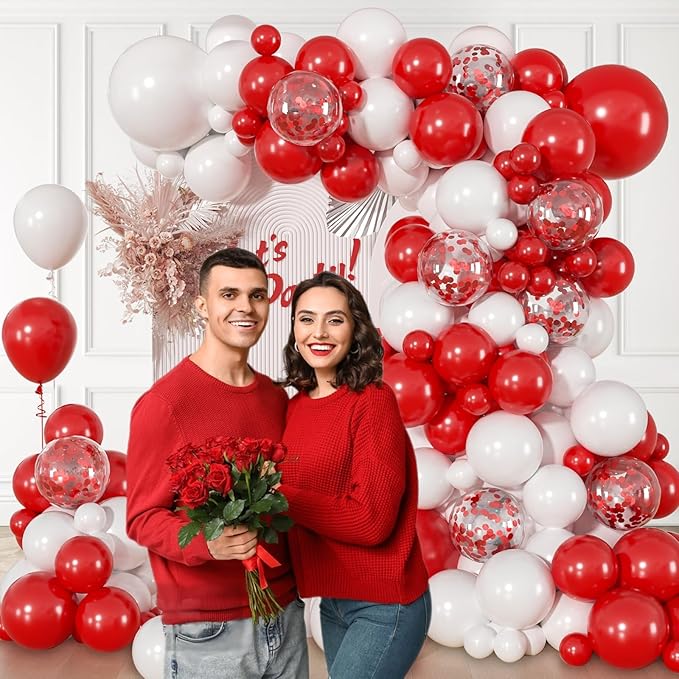 114pcs Red and White Balloons, Red and White Balloon Arch Kit for Wedding Engagement Christmas Valentine's Day Birthday Party Decorations