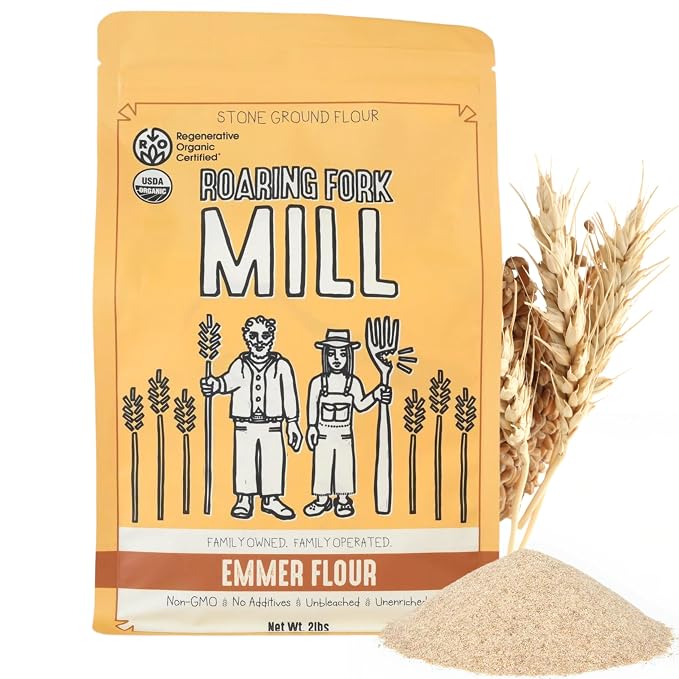 Roaring Fork Mill Emmer 00 Flour - Stone-Milled USDA Organic & Regenerative Organic Certified heritage and Ancient Grain Flour, Regenerative Baking Flour for Bread, Pasta & Artisan Baking