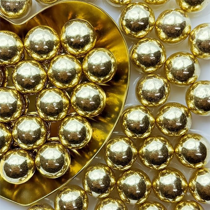 CandiJumpin 14mm Large Gold Edible Pearls, Gold Pearl Sprinkles for Cake Decorating Jumbo Sugar Pearls Edible Cake Decorations Pearl Sugar Sprinkles Cupcake Toppers Baby Shower Party Birthday Wedding Christmas Supplies 3 OZ