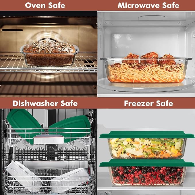 Razab LARGE 7.6 Cups/1800 ML/1.9 Qt Glass Loaf Pan with Lids (Set of 2) - Meatloaf Pan BPA free Airtight Lids Grip Handle Easy Carry, Microwave and Oven Safe - Loaf Pans For Baking Bread, Cakes