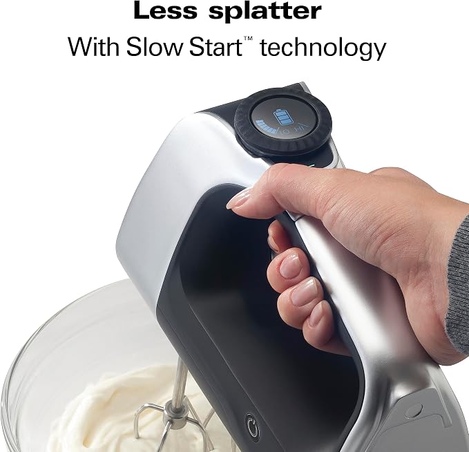 Hamilton Beach Professional Cordless Electric Hand Mixer | Infinite Speed Control | Powerful DC Motor | Quick Recharging | LCD Screen | Whisk | Storage Case | Black | 62673