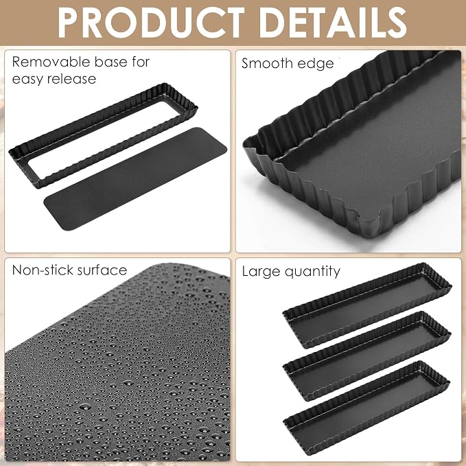 4 Pack Rectangular Tart Pans 14 Inch Nonstick Quiche Pie Pan with Removable Bottom Tart Pans for Pies, Quiche Bakeware, Cheese Cakes, Desserts