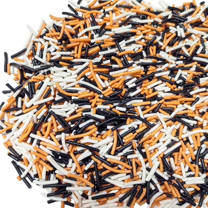 Senchanting Black Orange White Jimmies Sprinkles, Edible Halloween Themed Sprinkle Mix, Thanksgiving Birthday Jimmy Sprinkles Toppers for Decorating Baking Cupcakes Cake Cookies Ice Creams Donuts Candy
