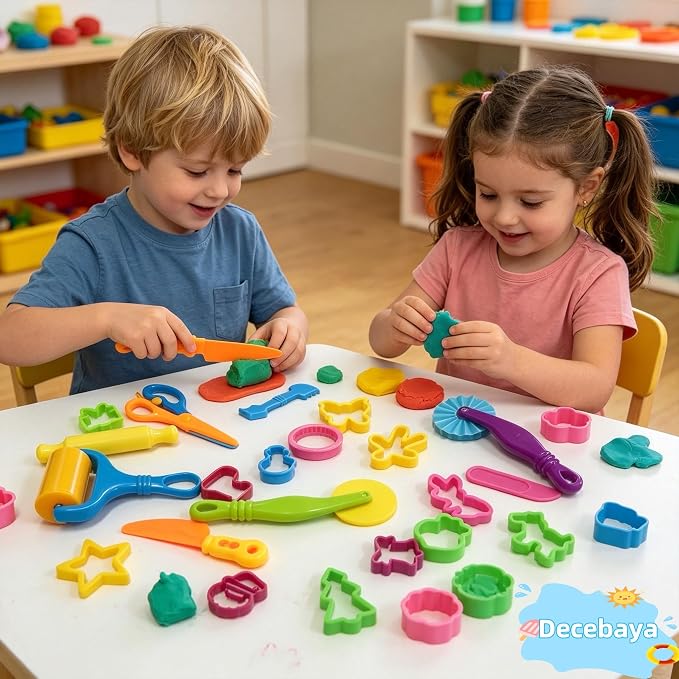 Playdough Tool Set, 24 Pcs Dough Tools Sets for Kids Ages 4-8, Dough Accessories Includes Cutters Roller, Rolling Pins, Safety Scissors, Plastic Knife, Plastic Rollers