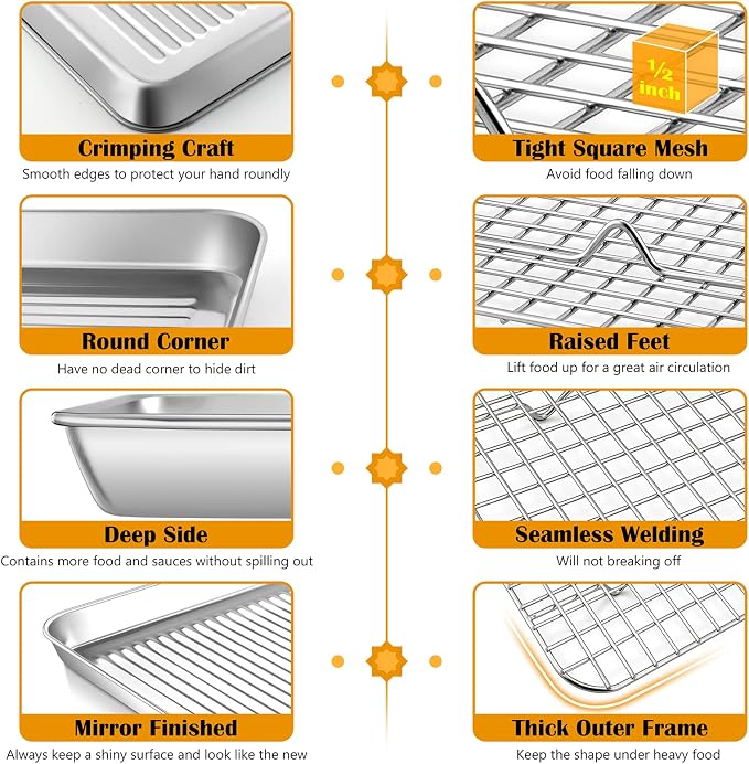 P&P CHEF Baking Oven Pan with Wire Rack, Stainless Steel Baking Oven Sheet Tray, Bacon Pan and Cooling Rack for Cooking Roasting Cookie, Dishwasher Safe & Easy Clean, 16 x 12 x 1 Inch