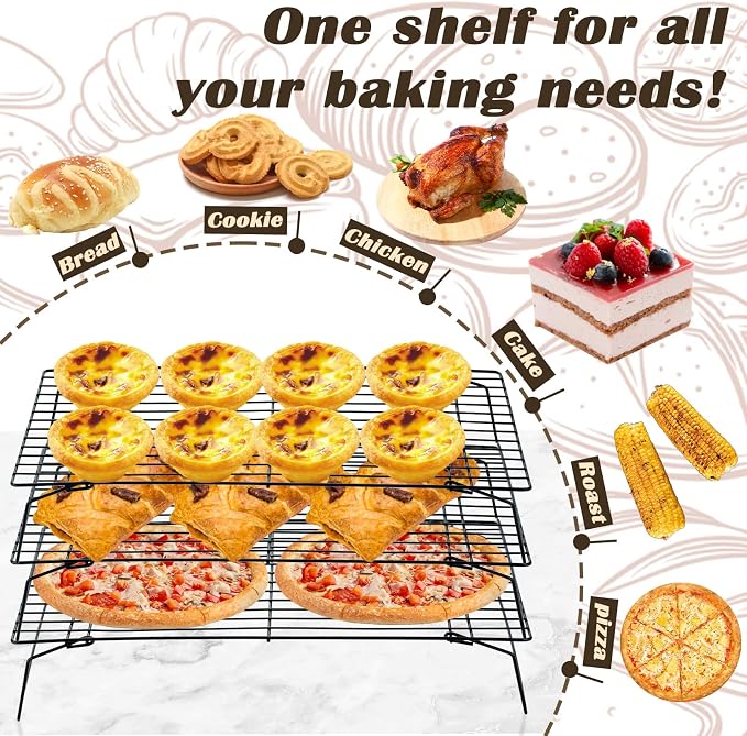 Pleafind 3 Pieces Stackable Cooling Rack Set, 16 x 10 Inch Stainless Steel Roasting Rack, Cooling Racks for Cooking, Baking, Roasting, Grilling, Oven and Dishwasher Safe