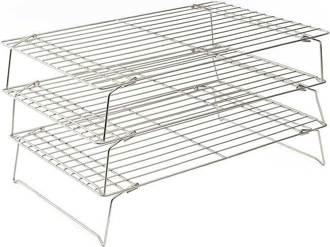 Ultra Cuisine Heavy Duty 3 Tiers Stackable, 16" x 10" Cooling Rack for Cooking and Baking - Professional Grade Premium 100% Stainless Steel Baking Rack & Wire Cooling Mesh - Dishwasher Safe - Pack 3