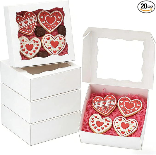20 Pack 5x5x2.5 Inch Bakery Boxes Cookie Boxes with window Treat Box Chocolate Covered Strawberries Box for Macaroon Dessert Cupcake Pastry Muffins