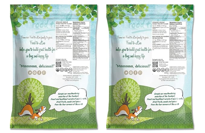 Food to Live Organic Whole Wheat Pastry Flour, 16 Pounds - Non-GMO, Finely Ground, Unbleached, Unbromated, Vegan, Kosher, All Natural, No Preservatives, Bulk, Product of the USA
