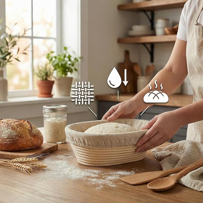 8 PCS Bread Proofing Basket Cloth Liner (6 Oval) & 2 Sourdough Starter Jar Covers, 10 Inch Reusable Banneton Basket Cover for Sourdough Baking, Reusable Dough Bowl Liner (Oval)
