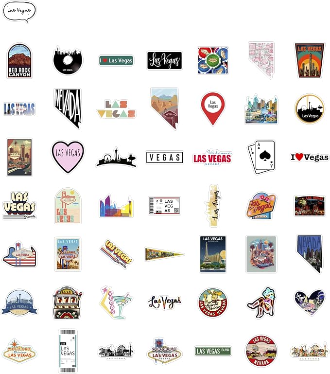 BulbaCraft 100Pcs Las Vegas Stickers for Water Bottle and Laptop - Las Vegas Party Supplies & Decorations, Waterproof Vinyl Decals, City and Casino Stickers, Gifts for Women & Men