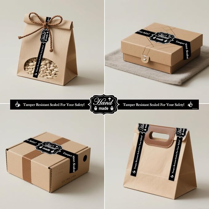 Tamper Evident Seal Stickers 9x1 200Pcs Baking Food Package Label | Black | Handmade Bakery Seal | Cake Box | Freshness Label
