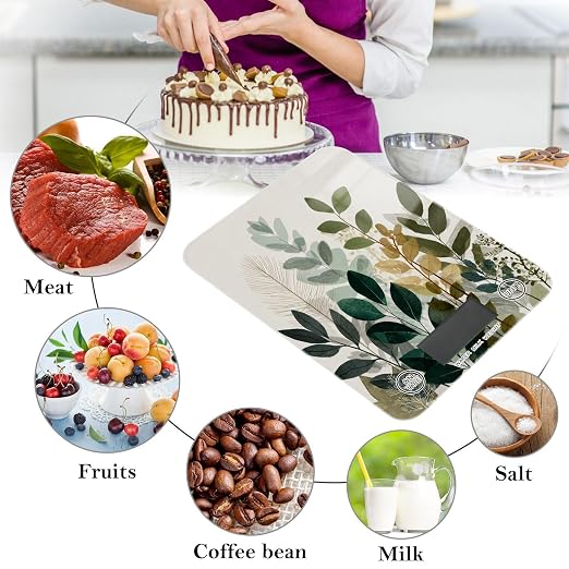 Food Scale Kitchen Scale for Baking Cooking Digital Food Weighing Measuring Scale Small Waterproof Electric Food Scale Beige Boho Style Leaves
