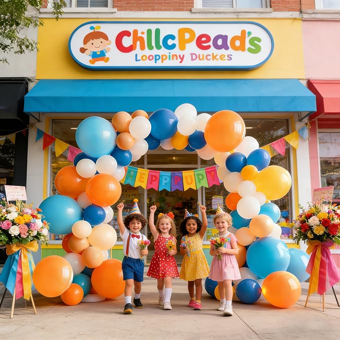 Blue White Yellow Orange Balloons Garland Arch Kit, Light Blue Balloon Arch Kit for Birthday Baby Shower Easter Wedding Graduation Father's Day Gender Reveal Bachelorette Party Decorations