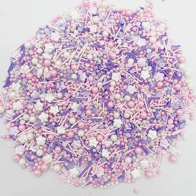 Edible Summer Pink Beach Sprinkles Purple Shell Sprinkles Candy Baking Edible Cake Decorations Cupcake Toppers 120g/ 4.2oz