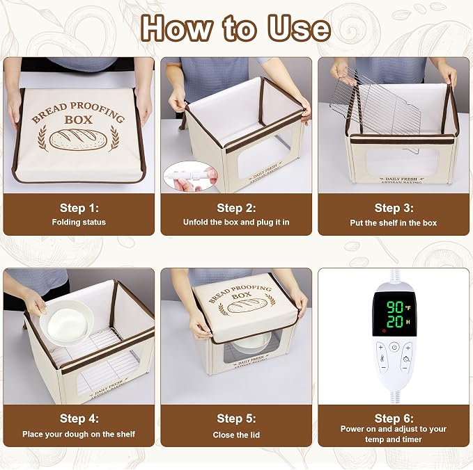 Antner Folding Bread Proofing Box with 70-131°F Temp Control & 99H Timer, Front-View Window Sourdough Proofing Box, Dough Proofer with Metal Rack for Sourdough, Pizza, Bread Baking, Yogurt, Kombucha