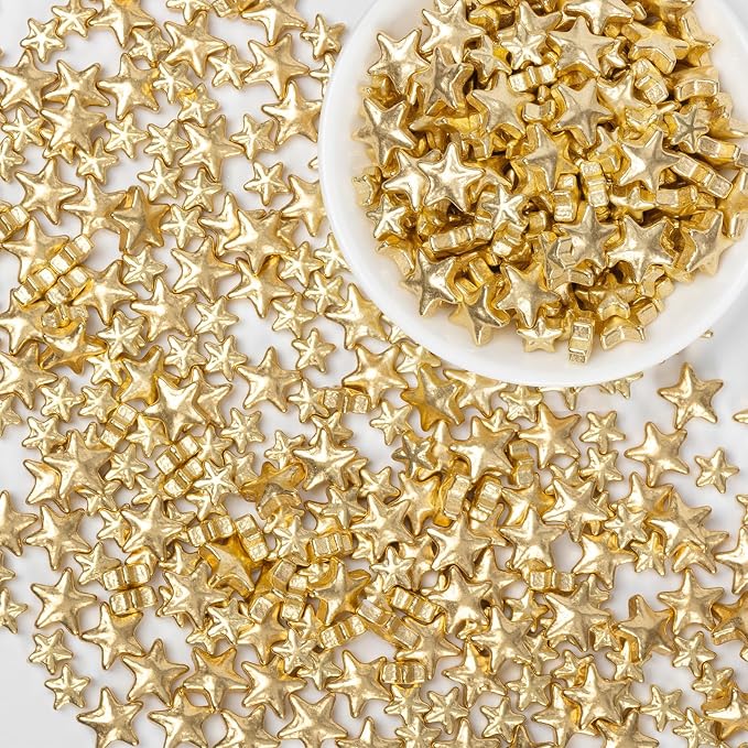 Gold Star Sprinkles,130g,Edible Stars Sprinkle for Cake Decorating,Mix Size Sugar Baking Decorations Cupcake Toppers,Donuts,Cookie Ice Cream,Wedding Birthday Party Supplies