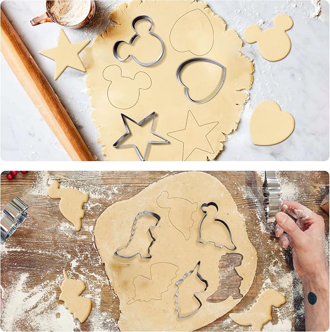 Stainless Steel Cookie Cutters, Pastry Cutter, Dough Cutter & Biscuit Cutter Set For Baking (10 Pcs/Set), Mickey Unicorn Dinosaur Heart Star Cookie Cutters for Kids Birthday Party