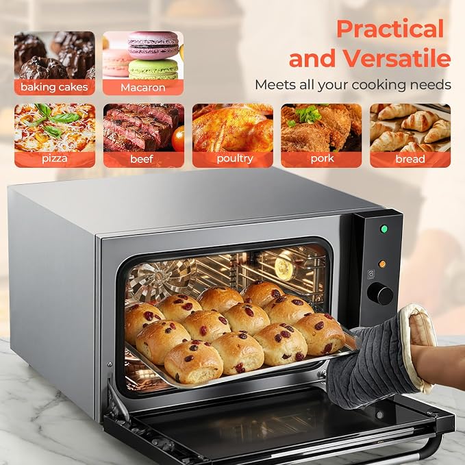 Commercial Convection Oven, 2500W Countertop Oven 1.68 cu.ft, Large Capacity 3-Tier Toaster Oven with 122-572°F Control, Stainless Steel Commercial Oven for Restaurant Bakery Pizza Shop Food Truck