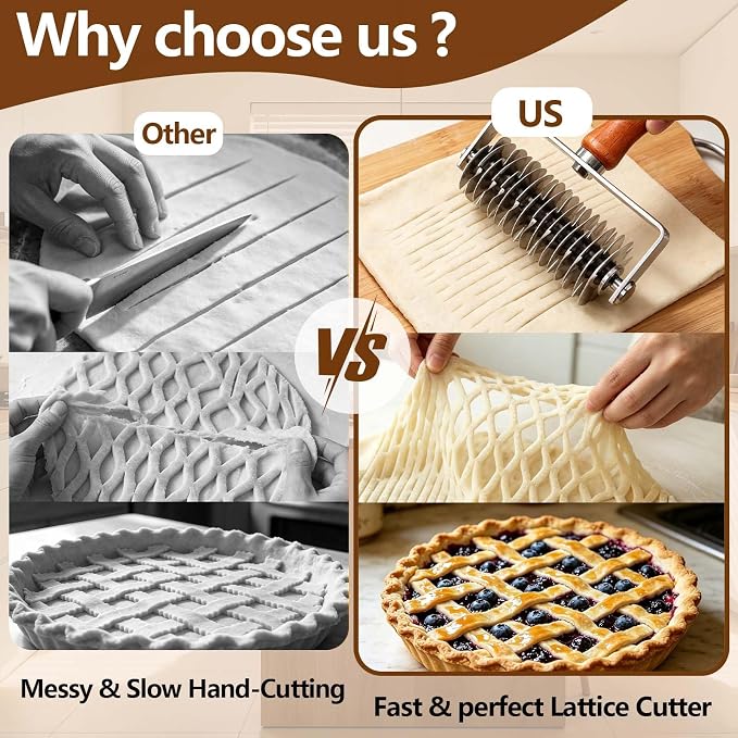 Pastry Lattice Roller Cutter - Stainless Steel Dough Mesh Tool for Baking Pie Pizza Beef Wellington