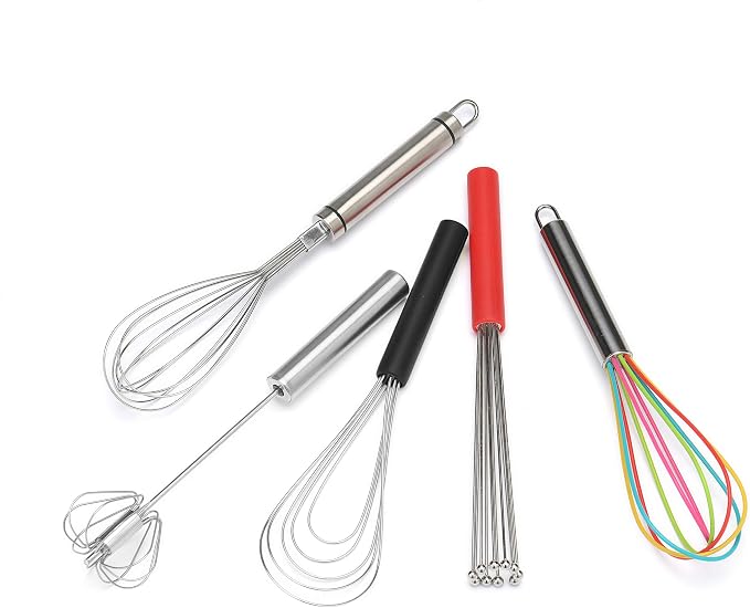 Flat Whisk Silicone Handle Non Slip 10" - 5 Wires Whisk with 10 Heads for Kitchen Cooking Color by Jell-Cell (Black)