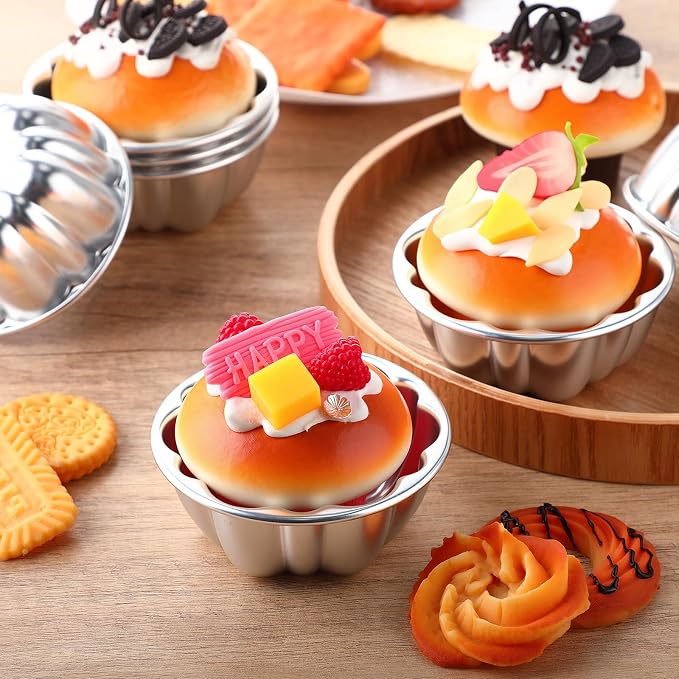 Honeydak 24 Pack Pudding Cup Pans Mini Fluted Cake Small Jelly Pans Aluminum Alloy Reusable Cake Tartlets for Baking Egg Tart Flan Cupcake Bread Muffin Brownie Pudding, Non-sticky(R-12)