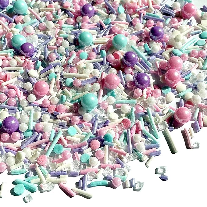 Edible Pink Purple Blue and White Pearl Confetti Jimmies Sprinkles 130g/4.5oz Pastel Sprinkles for Cake Decorating Baking Ice Cream Cupcakes Wedding Party Valentines Christmas Supplies