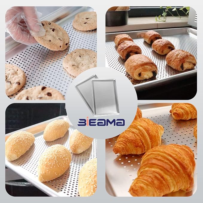 BIEAMA 6 Pack Full Size 18" x 26" Aluminum Baking Sheet Pan Perforated, Commercial Bakery Equipment Cookie Sheets, NSF Approved Baking Tray