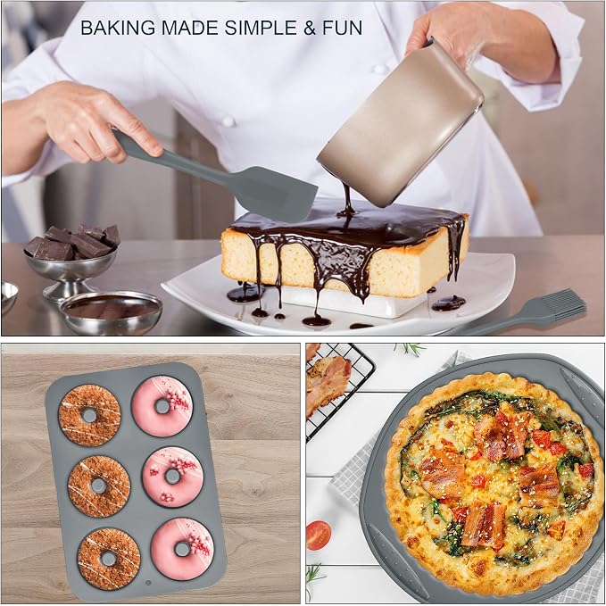 Aschef 9 in 1 Nonstick Silicone Baking Set - Ring Cake Pan, Cookie Sheet, Molds & Tray | Heat Resistant Bakeware Kit for Muffin, Loaf, Bread, Pizza, Cupcake