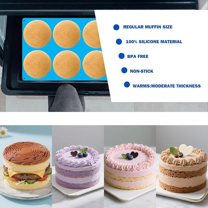 Sidosir Round Silicone Mold for Baking, 4inch Large Breakfast Sandwiches Mold Silicone for Whoopie Pie, Non-Stick Hamburger Buns Muffin Top Pan Molds for Egg Pan, Resin Coaster