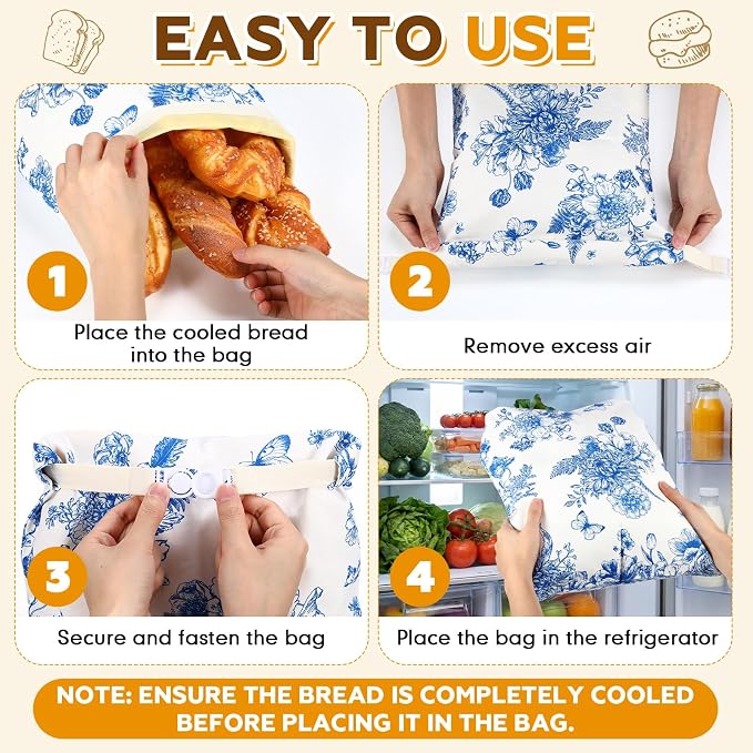 2 Pcs XL Beeswax Bread Bags for Sourdough Reusable 13” x 17” Large Bread Bags with Improved Beeswax Coating Food Wraps for Mother's Day Homemade Loaf Fresh Freezer(Blue Flowers)