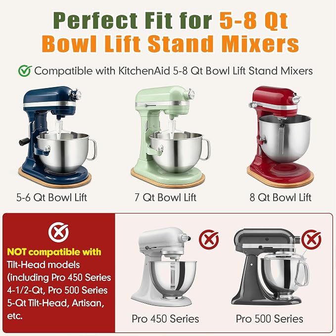 Mixer Slider for Kitchenaid Mixer 5-8 Qt Bowl Lift Stand Mixer Bamboo Wood Countertop Appliance Sliding Tray Mover Sliding Caddy for Kitchen Aid Slider Mat Accessories Attachments Natural Bamboo