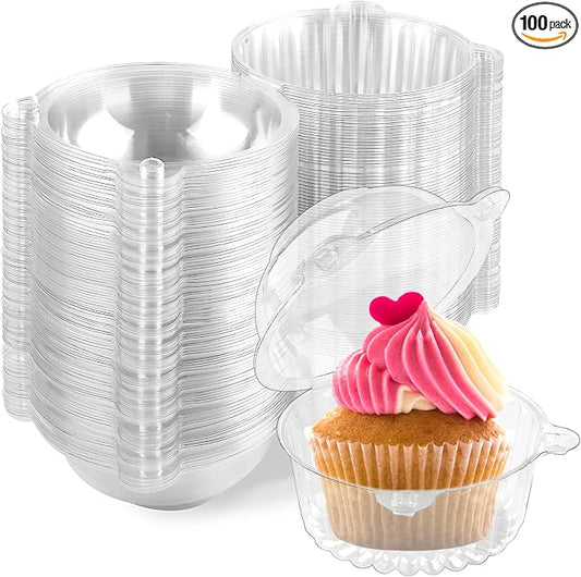 Zezzxu 100 Pack Individual Cupcake Containers, Clear Plastic Cupcake Holders with Dome Lids, Single Cupcake Carriers for Cupcakes, Hot Cocoa Bombs, Muffins, Pastries