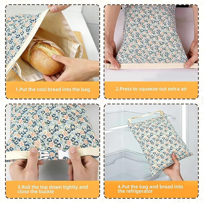 2 Pack Beeswax Bread Bags for Sourdough Homemade Bread, XL Reusable Bread Storage Bag, Organic Waxed Line and Linen Fabric Bread Bag for Home Bakers, Picnics Work or Gift-Giving