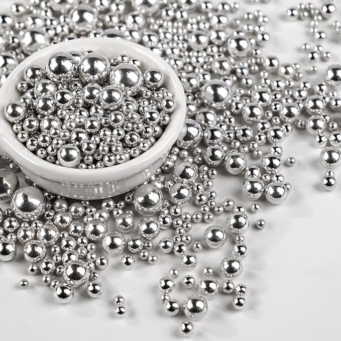 Dazzjoy Silver Pearl Sugar Candy Sprinkles, Edible Pearl Mix Size, 4.58oz, Cake Decorating & Cake Toppers, Baking Cake Decorations, Wedding Party Holiday Supplies