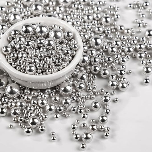 Dazzjoy Silver Pearl Sugar Candy Sprinkles, Edible Pearl Mix Size, 4.58oz, Cake Decorating & Cake Toppers, Baking Cake Decorations, Wedding Party Holiday Supplies