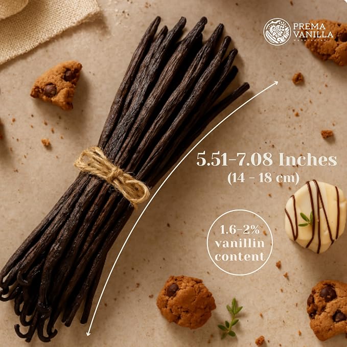 PREMA VANILLA 21pcs Pure Madagascar Vanilla Beans Grade A, Bourbon Pods for Making Homemade Vanilla Extract, Premium Fresh Whole Vanilla Bean Best for Baking Cooking & Desserts, Gluten-Free Rich Aroma