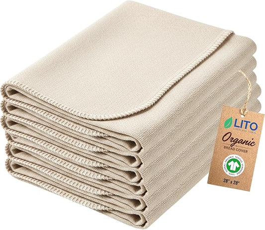 Flour Sack Towels Sourdough Bread Baking Supplies | Bread Dough Proofing Unbleached Bread Proofing Cloth, Organic Cotton Baking Cloth for Baguettes, Ciabatta, Pastry – Reusable, 28"x28", 6-Pack