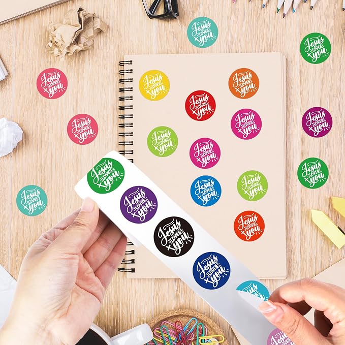Jesus Loves You Stickers - 1000 Pcs Christian Religious Stickers, Colorful Waterproof Religion Sticker Roll for Scrapbook Journal Laptop Envelope Card, Sunday School Party Favor Supplies
