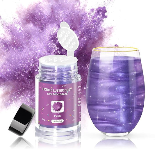 CRPTHE Purple Luster Dust Edible 5g, Edible Glitter for Drinks, Food Grade Glitter Shimmer Sprinkle Powder for Cocktails, Baking, Beverages, Cakes, Strawberries, Cookies, Fondant, Vegan