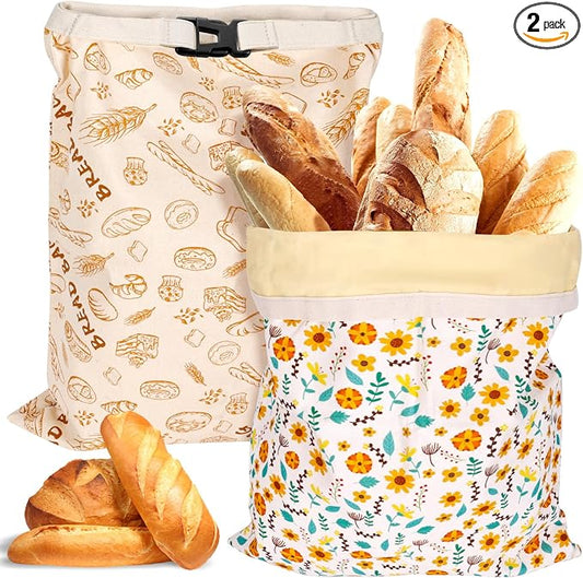 2 Pack Beeswax Bread Bags for Sourdough, Reusable Organic Linen Beeswax Bread Bag for Homemade Sourdough 17 x 13 Inches Food Storage Cloth Bag BPA-Free, Ideal for Sourdough & Artisan Breads