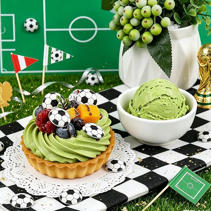 52 PCS Soccer Cupcake Toppers, 2cm Edible Soccer Cake Decorations Balls Sprinkles for Baking Cookies Dessert