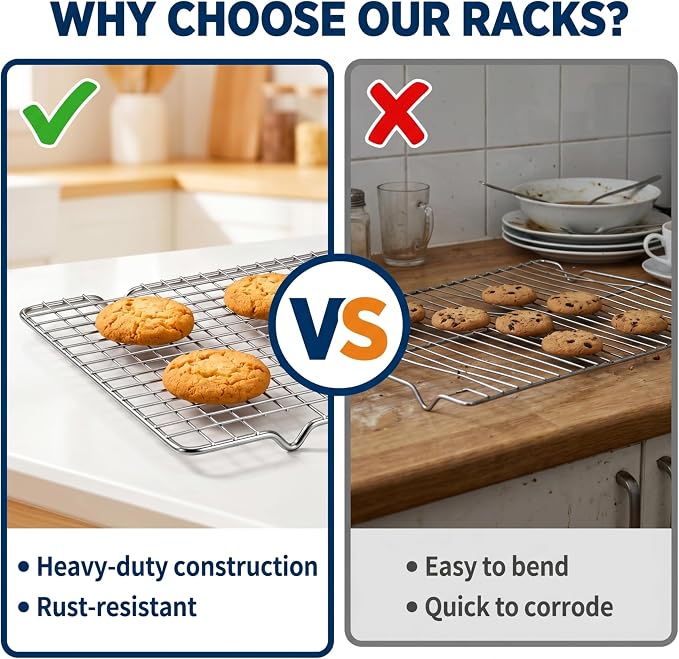 Cooling Rack forCooking and Baking 3-Pack, 10"x16" Stainless Steel Wire Rack, Oven Safe 500°F, Heavy Duty & Warp Resistant, Fits Jelly Roll Cookie Sheet Pan,Dishwasher Safe。