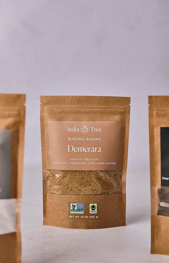 India Tree Demerara Sugar, 1 lb (Pack of 4) | Large Golden Crystals