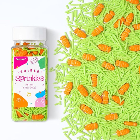 Green Jimmies & Carrot Sprinkles for Cake Decorations, 3.52oz Easter Sprinkles Edible for Cupcakes Topper for Cupcakes Topper Baking Cookies Easter Spring Party Supplies