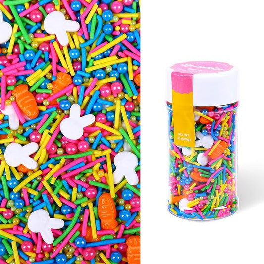Easter Carrot Bunny Sprinkles for Cake Decorating, Pastel Sprinkles Mix, Rabbit Sprinkles for Cupcake Desserts,3oz Sprinkle for Festive Cookie Baking Cupcake Toppers