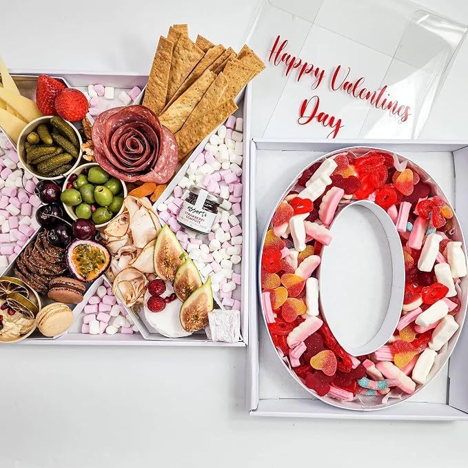 WENPACK 12.5" Cardboard Letter Shaped Mache Decorative Strawberries Fillable Sweets Candy Box with Clear Lid (White, X)