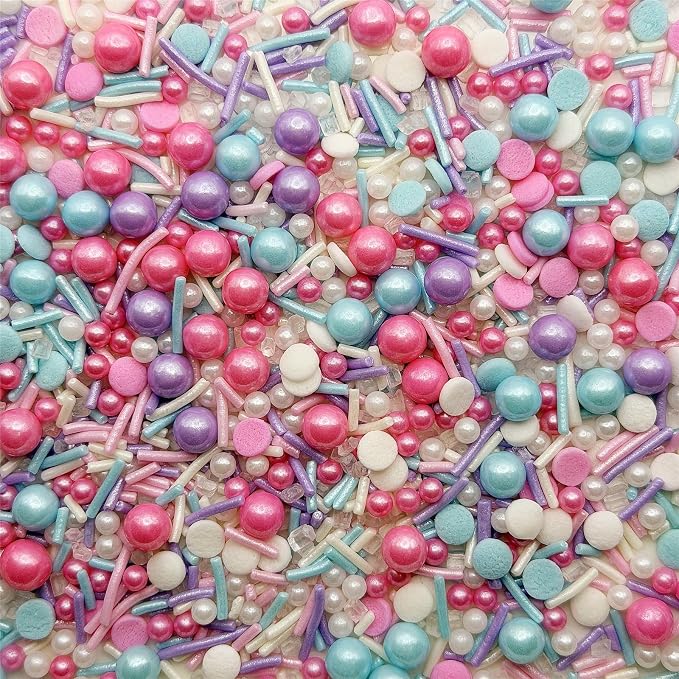 SE Si&Moos Pastel Sprinkles 3 OZ Pink Purple Blue and White Edible Pearls for Cake Decorating Edible Pearls and Sequins Sprinkles Mix for Baby Shower Wedding Halloween Christmas Cookie Decorations