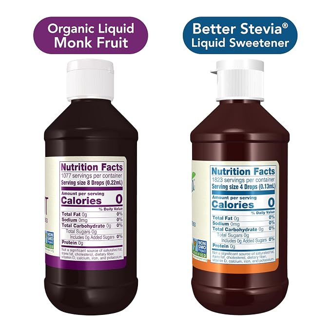 Bundle of NOW Foods, Certified Organic Monk Fruit Liquid + BetterStevia Original Zero-Calorie Liquid Sweetener, Non-GMO, Low Glycemic Impact, Gluten Free, Keto Friendly, Sugar Alternative, 8-ounce